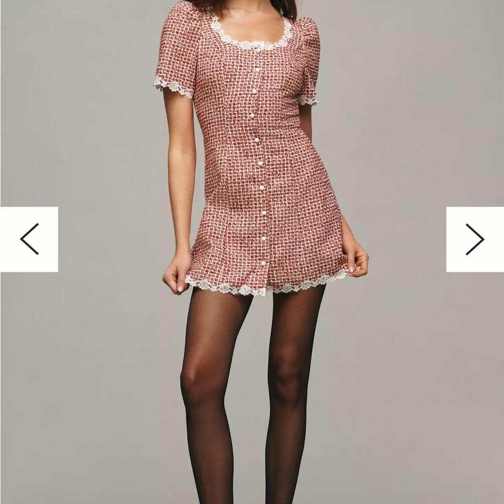 Reformation Red Dress with Lace Trim